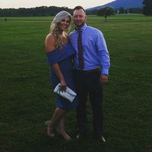 ASOS Blue off the shoulder dress